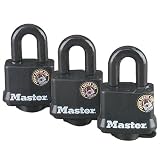 Master Lock 311TRI Keyed Alike Laminated Steel Padlock with Black Cover, 3-Pack