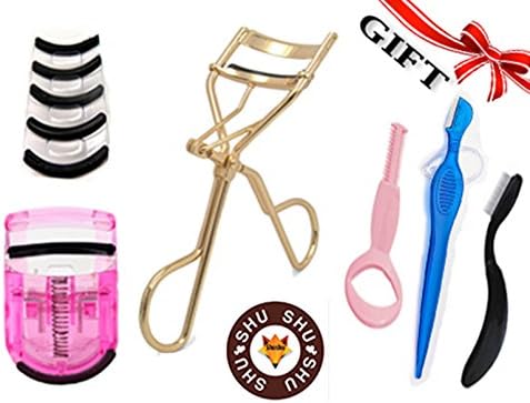 Eyelash Curler Gold By SHUSHU Professional Stainless Steel Eyelash Curler With Comb FREE GIFT Set INCLUDES Silicone Refill Pads And more.. Best Eyelash Curler MakeUp Tools