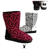 Womens Casual Comfort Mid Calf Pull On Flat Playboy Bunny Print Boots White , 5-10