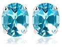 14k White Gold 11 x 9 Oval Shape Swiss Blue Topaz Stud Earrings