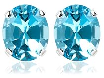 14k White Gold 11 x 9 Oval Shape Swiss Blue Topaz Stud Earrings