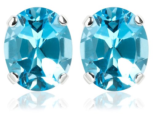 14k White Gold 11 x 9 Oval Shape Coated Swiss Blue Topaz Stud Earrings