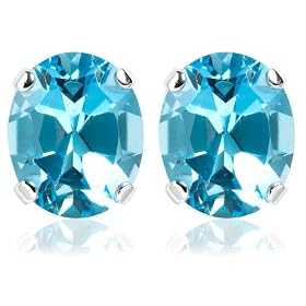 14k White Gold 11 x 9 Oval Shape Swiss Blue Topaz Stud Earrings by