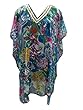 Boho Hippy Beach Coverup Blue Floral Printed Sheer Kaftan