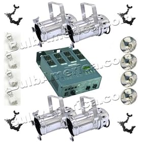 Par 64 Cans, Osram 600w DYS Lamps, Dimmer Pack, O-Clamps by BulbAmerica