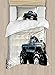Ambesonne Truck Duvet Cover Set Twin Size, Halftone Pattern Background with Color Splashed Frame and Monster Truck Motif, Decorative 2 Piece Bedding Set with 1 Pillow Sham, Ivory Blue Black