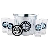 Seattle Mariners Satin Etch Bucket and 4 Glass Gift Set