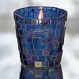 2 Blue Mosaic Tile Glass Votive Candle Holder