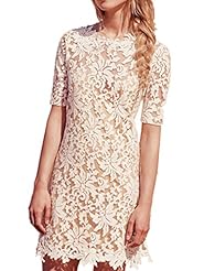 Sexy Elbow Length Sleeves Backless Lace Floral Print Polyester Party Dress/Mini Dress 