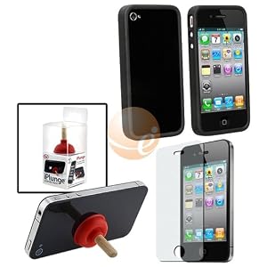 iPlunge Apple iPhone / iPod Stand + Black Bumper TPU Rubber Skin Case + Anti-Glare Screen Protector for Apple iPhone 4