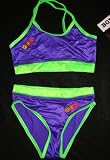 Girls 2 PC Purple/Lime Color Block Tankini Swimsuit w/Applique