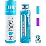 Glass Drinking Water Bottle (20 oz / 32 oz Blue / Purple) with Silicone Sleeve Kanrel&reg;, BPA Free & Eco Friendly, Leak Proof, Reusable, Best, Dishwasher Safe, Easy Clean, Designer, Sports, Travel, Yoga, Gym, Mom, Dad, Cool Office Gifts for Men & Women