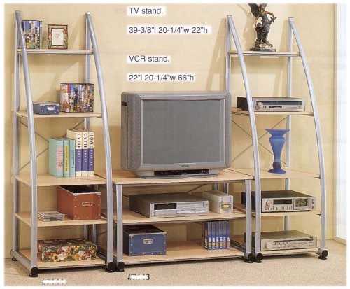 WOOD TV AND VCR STAND WITH STORAGE SHELVES