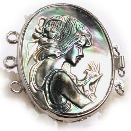 1Piece 32X42mm Carved Round With Beads 3-Strands Shell Cameo Clasp For Necklace Bracelet Jewelry Making
