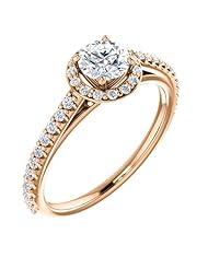 14K Rose Gold Round Cut Diamond Halo-Style Ring -- LIFETIME WARRANTY
