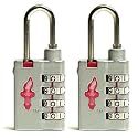 Safe Skies TSA Approved 4 Dial Heavy Duty Combination Luggage Locks Cool Silver - Set of Two