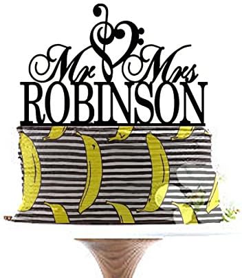 Mr And Mrs Wedding Cake Topper With Your Last Name,Music Heart Design Cake Topper,Custom Wedding Topper,Wedding Cake Decoration.