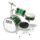 TKO 3-Piece Junior Children's/kids Drum Set with Seat - METALLIC GREEN