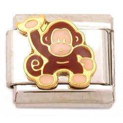 Enamel Baby Monkey Italian Charm Stainless Steel 9mm