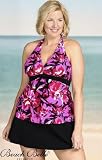 Beach Belle Flower Burst Plus Size Halter Skirtini Swimsuit - Women's Swimwear Plus Size Swimsuits