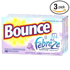Bounce Fabric Softener Sheets with Febreze Fresh Scent, Spring and Renewal, 105-Count Boxes (Pack of 3)