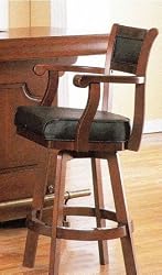 Cherry Finish Bar Stool Chair W/swivel Black Leather Seat & Back