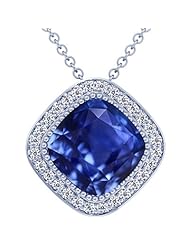 Platinum Cushion Cut Blue Sapphire And Round Diamond Pendant (GIA Certificate)