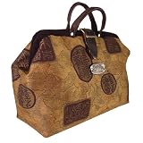ArtisanStreet's Asian Tablets Tapestry Carpet Bag with Detachable Shoulder Strap. Tablets Adorn a Marbled Gold Background. Black Band at Top Provides Elegant Touch. Use as an Overnight Bag or Even as a Briefcase.