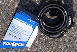 Top Lock Superflex Resettable Combo Coil Cable Lock Lock 10mm X 6' Black 134425