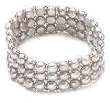 Dyed Grey Freshwater Cultured Pearl and Sterling Silver Beaded Stretch Bracelet