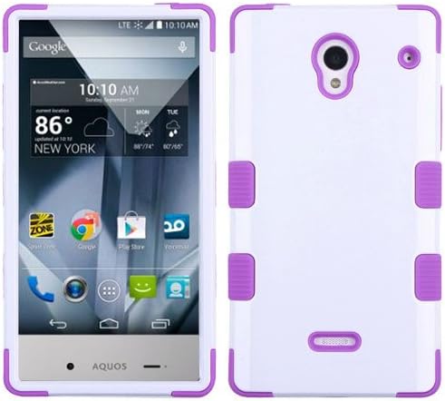 Sharp Aquos Crystal 306SH Case, Heavy Duty Tough 3 Piece Layer Combo Hybrid Armor Hard Rubberized Shell Snap On Exterior and Lightning Soft Silicone Rubber Interior Protector Cover by MEGATRONIC - Ivory White/Electric Purple [With FREE Touch Screen Stylus Pen]