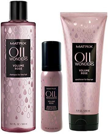 Matrix Oil Wonders Volume Rose Trio - Shampoo 10.1 fl oz, Conditioner 6.8 fl oz, Plumping Mousse 2.3 fl oz.