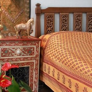 Indian Summer~ Orange Paisley India Sari Print Queen Duvet Cover