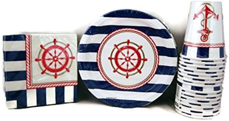 Nautical Cocktail Party Supplies for 16 People - Beverage Napkins, Dessert Plates, Cups