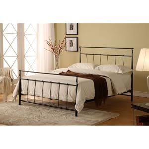 Black Metal Queen Size Bed Headboard Footboard Rails & Platform