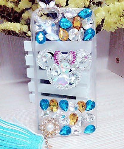 iPhone 6 Case -SpicyQ® Luxury 3D Handmade Lovely Mickey Mouse Ear and Bow-tie Design Shiny Bling Sparkle Glitter Diamond Rhinestone Soft Clear TPU Cover Cute Pendent Case for iPhone 6s (Blue)