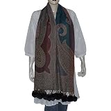 India Costumes Stoles Wool for Womens India with Pom-Pom 28 x 72 inches