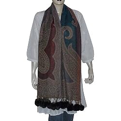 India Costumes Stoles Wool for Womens India with Pom-Pom 28 x 72 inches