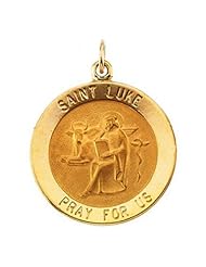 14k Yellow Gold St. Luke Religious Medal the Evangelist - 12mm