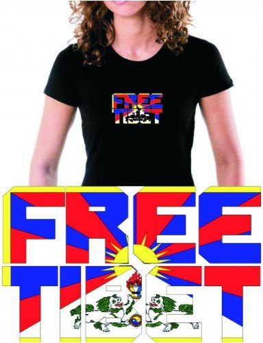 FREE TIBET ! FLAGGE - -GIRLY T-SHIRT, SCHWARZ, Gr&ouml;&szlig;e: S Preisvergleich