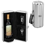 Picnic Time Echo 1-Bottle Insulated, Aluminum Wine Case w/ Corkscrew & Stopper (Black/Silver)