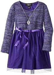 Girls Ballerina Sweater Metallic/Polyester/Spandex/Knit Mesh Lace Belted  Dress With a Ribbon 