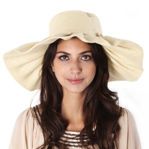 Luxury Lane Women's Beige Ruffle Detailed Sun Hat