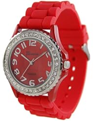 Geneva Platinum Womens 6886.Red Red Rubber Quartz Watch with Red Dial