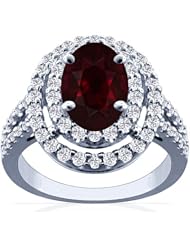 14K White Gold Oval Cut Ruby Ring With Sidestones