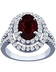 18K White Gold Oval Cut Ruby Ring With Sidestones