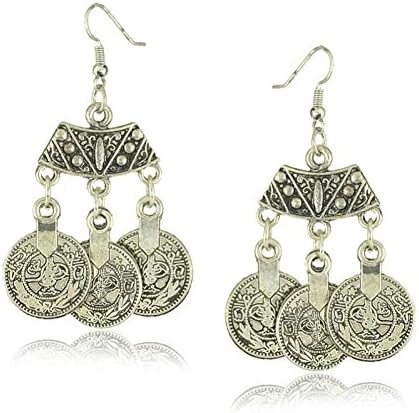 OVERMAL Woman Vintage Carving Alloy Tassel Ethnic Currency Tribal Stud Earring