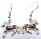 Sterling Silver Southwestern Horse Earrings with Coral, Jade, Amethyst and Opal Stones