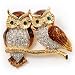 Two Gold Crystal Sitting Owls Brooch