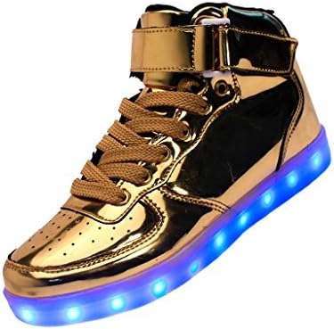 Merveilleux Women's Men's Lightweight Lace Up USB Charging LED Flashing Sneakers Light Up Shoes #4 Gold